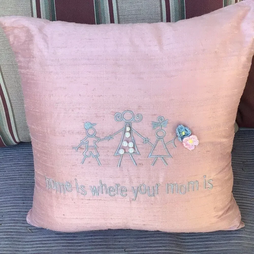 Small Silk Pillow Pink Home Is Where Your Mom Is Sweet Gift